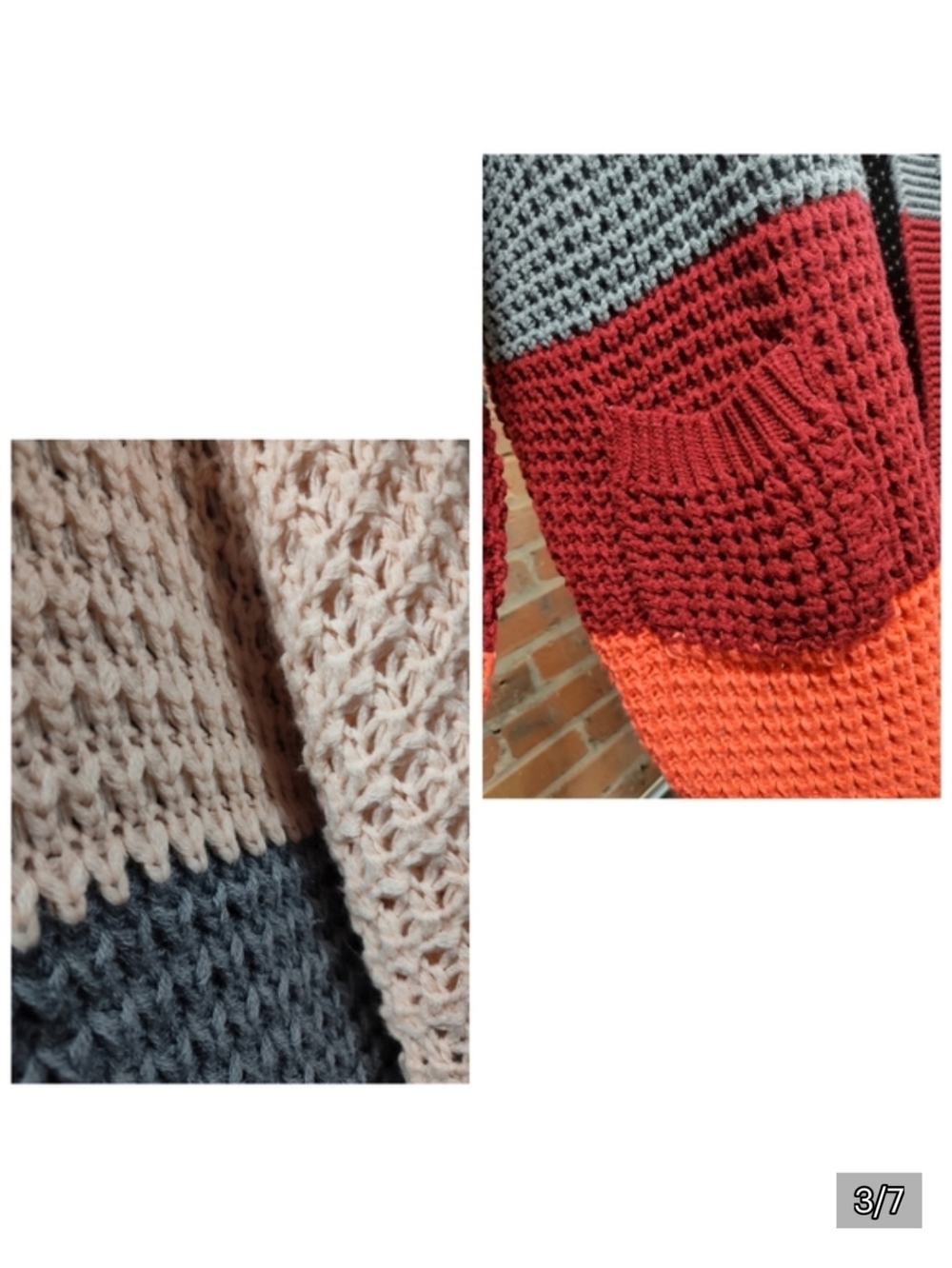 SHEIN | Plus Chunky Colorblock Open-Front Cardigan Sweater - Multicolor - Picture 3 of 6